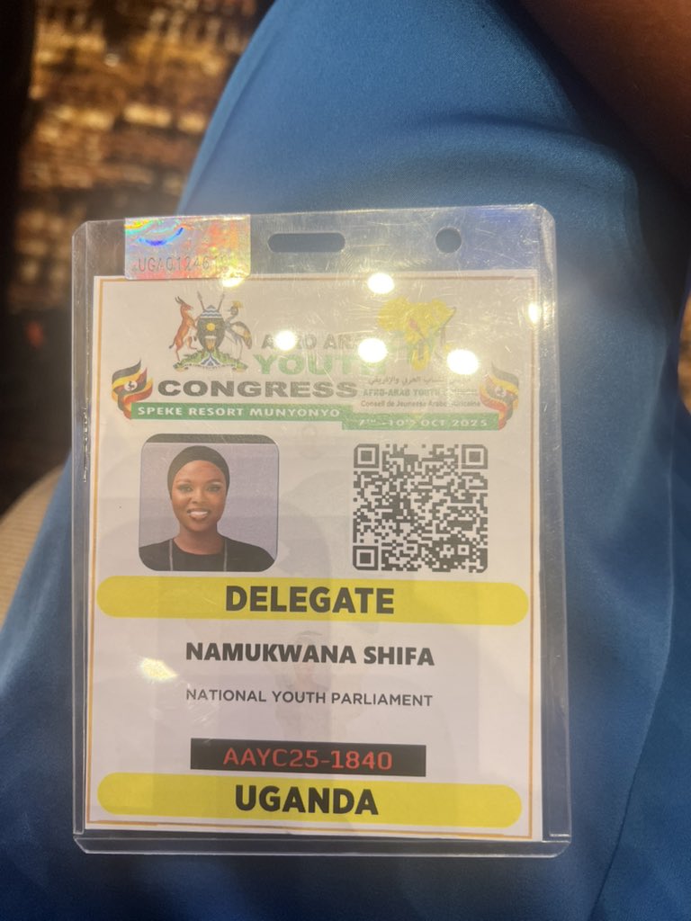NShifadobson3's tweet photo. Honored to Represent 🇺🇬
I am deeply humbled to have received the privilege to represent the National Youth Parliament at the Afro-Arab Youth Council Congress happening at Speke Resort Munyonyo.

#AfroArabYouthCongress #NationalYouthParliament #YouthLeadership #Uganda https://t.co/W1ygj7diQC
