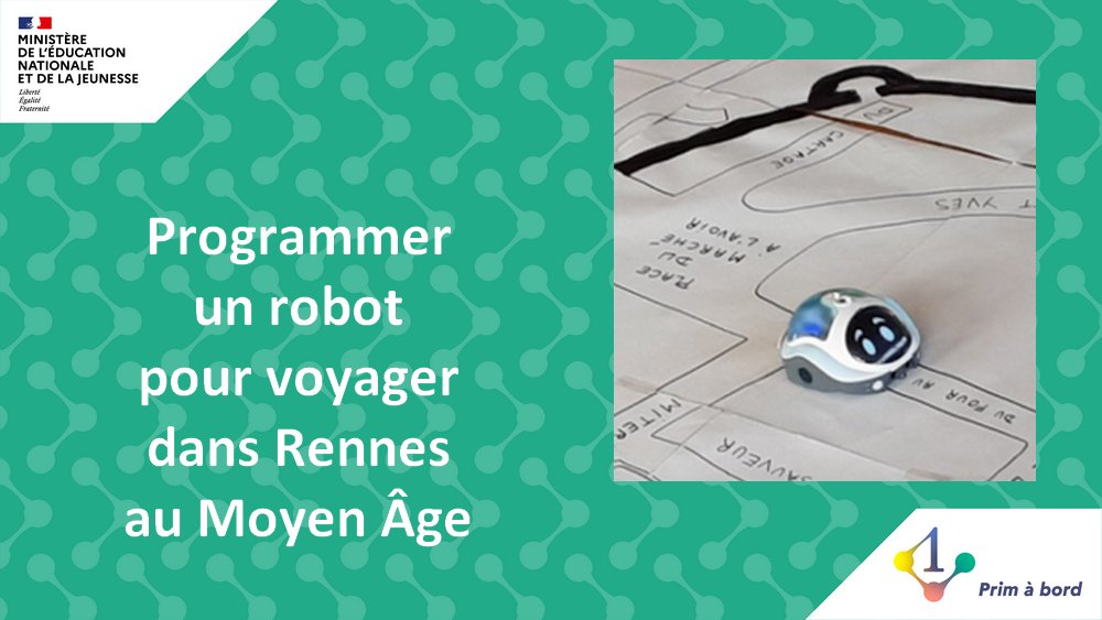 eduscol_prim's tweet image. Cycle 3⃣| Enseigner | #Programmation #Robotique
📌 Programmer un robot pour voyager dans Rennes au Moyen Âge
▶️ primabord.eduscol.education.fr/programmer-un-…
✅ Concevoir un programme permettant de visualiser un déplacement sur un plan
✅ Un travail autour du roman « Les Cinq Écus de Bretagne »