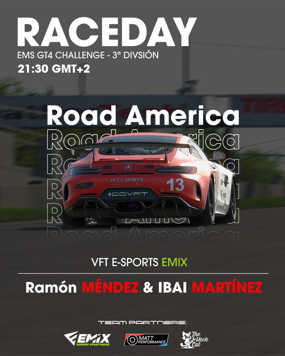 VFT eSports (@vft_esports) on Twitter photo 🏁 RACEDAY - <a href="/EMS_iRacing/">European Master Series</a>
🇺🇸 Road America
📷 twitch.tv/ems_iracing
👥 Ramón Méndez & Ibai Martínez 🏁 RACEDAY - <a href="/EMS_iRacing/">European Master Series</a>
🇺🇸 Road America
📷 twitch.tv/ems_iracing
👥 Ramón Méndez & Ibai Martínez
