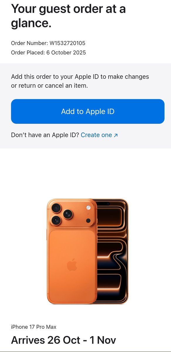 ashucisf's tweet photo. @AppleSupport @Apple @SabihKhanApple @tim_cook
Sir, I was oonline booking Iphone 17 Pro max on dated 06.10.2025 and Order Id is W1532720105 through official website. I am requesting to send delivery in Delhi (India) at the earliest on urgently basis  due to my pending work please https://t.co/yqZGz48G3P