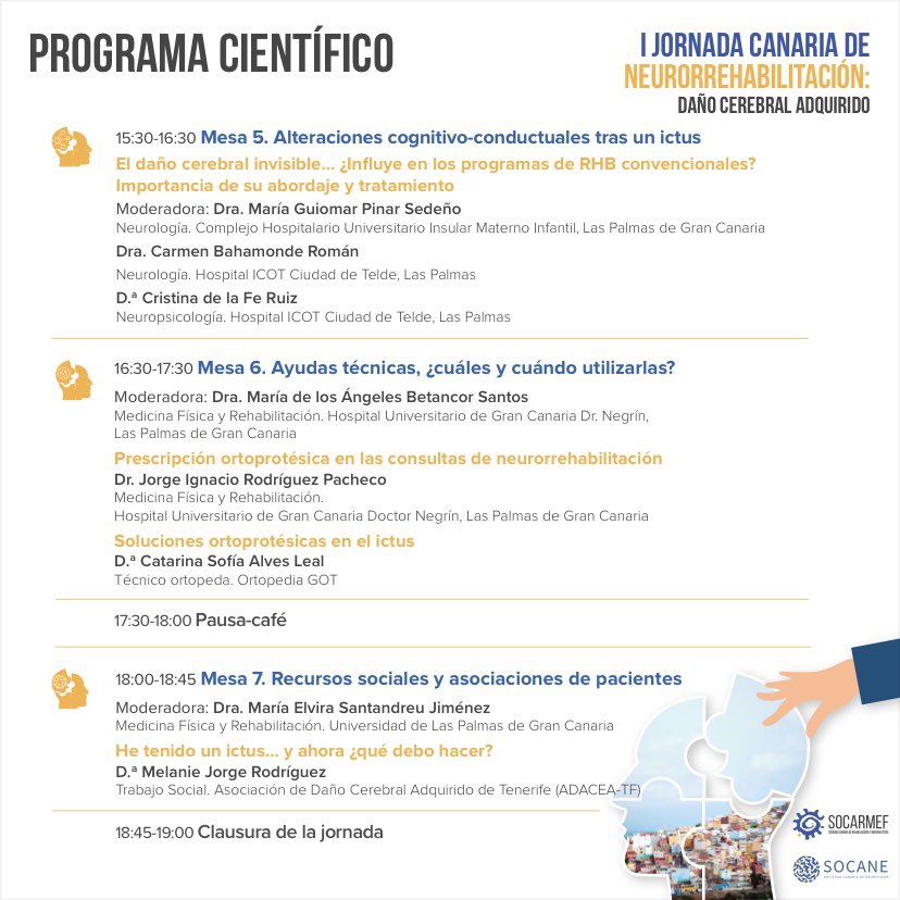 El próximo 18/10/25 se celebra,por primera vez en Canarias,una Jornada Científica conjunta entre las Sociedades de Neurología y Rehabilitación,con el único objetivo de que la atención al paciente tras un Ictus sea siempre la mejor y sin diferencias <a href="/SERMEF_es/">SERMEF</a> <a href="/seneurologia/">SEN</a>