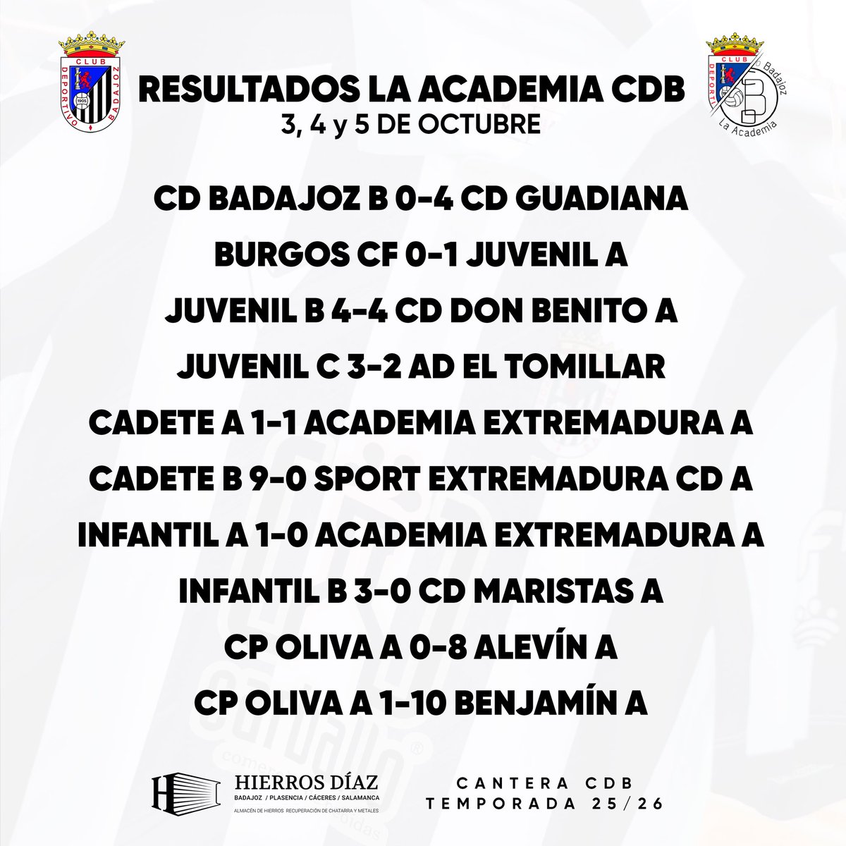 CDBLaAcademia's tweet photo. ⚽️ ¡Estos son los resultados de los partidos de nuestra cantera de este fin de semana! 💪🏼⚪️⚫️

#CanteraCDB #Crecerdeblancoynegro https://t.co/5R3GQ1ljst