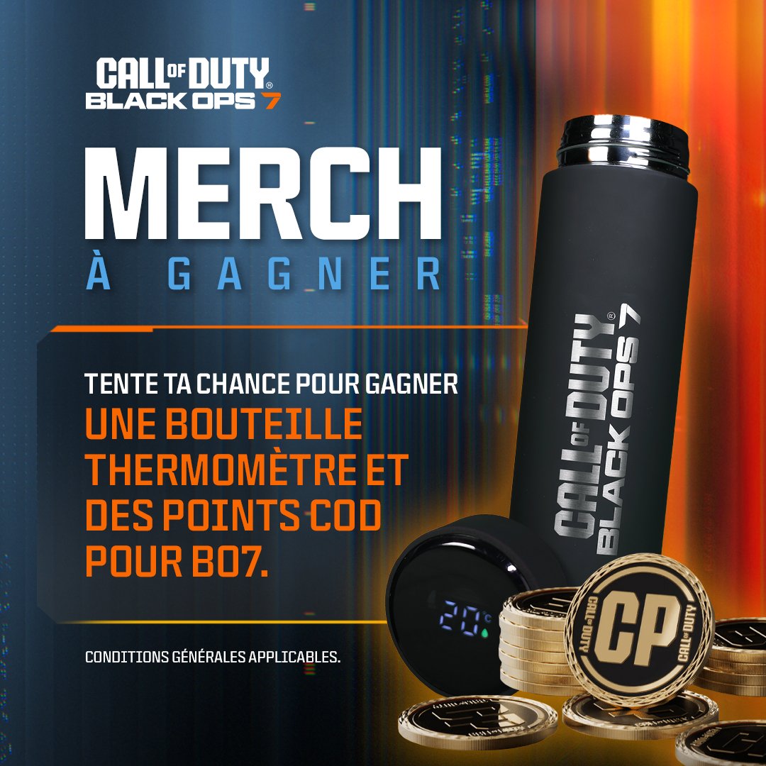 CallofDutyFR's tweet photo. Suis-nous et raconte ton meilleur moment de la bêta en comm' pour tenter de gagner une bouteille thermomètre #BlackOps7 + des points COD !

Pour plus de chance, participe ici : https://t.co/a4YllbgpjU https://t.co/78Byauc8cN