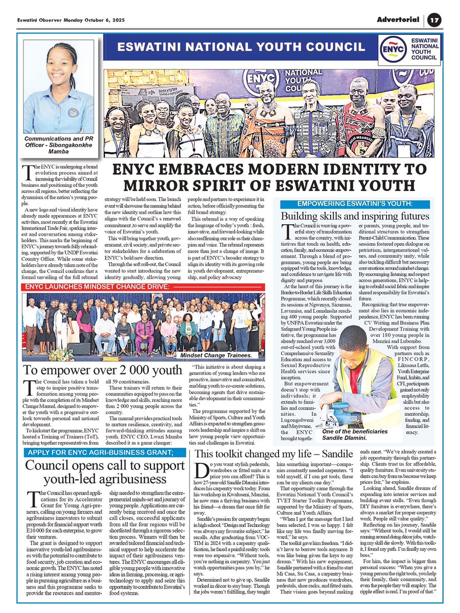 Incase you missed yesterday’s edition of the Eswatini Observer, we’ve got you covered. 
Read about how we are empowering the youth and driving change across Eswatini.

#YouthEmpowerment #EswatiniObserver #YouthInAction