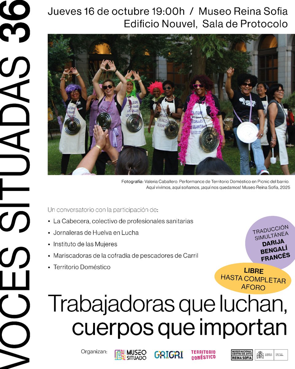 CabeceraMadrid's tweet photo. 📢Voces Situadas: Trabajadoras que luchan, cuerpos que importan
📅 16/10/2025, 19:00 h
📍Museo Reina Sofía
Mesa intersectorial sobre enfermedades profesionales en trabajadoras con empleos físicamente exigentes
🗣 Con traducción al bengalí, darija y francés
https://t.co/1UXQokraXj https://t.co/7r3zj6ovb6