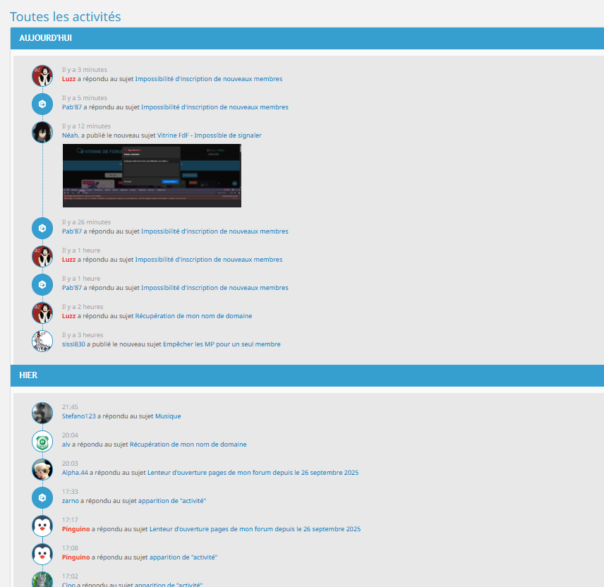 Forums #Forumactif : la nouvelle fonctionnalité des activités de la communauté est disponible depuis quelques jours déjà sur les forums Forumactif ! Alors, qu'en pensez-vous ?

➡️ Voir un exemple sur le forum de support : forum.forumactif.com/discover