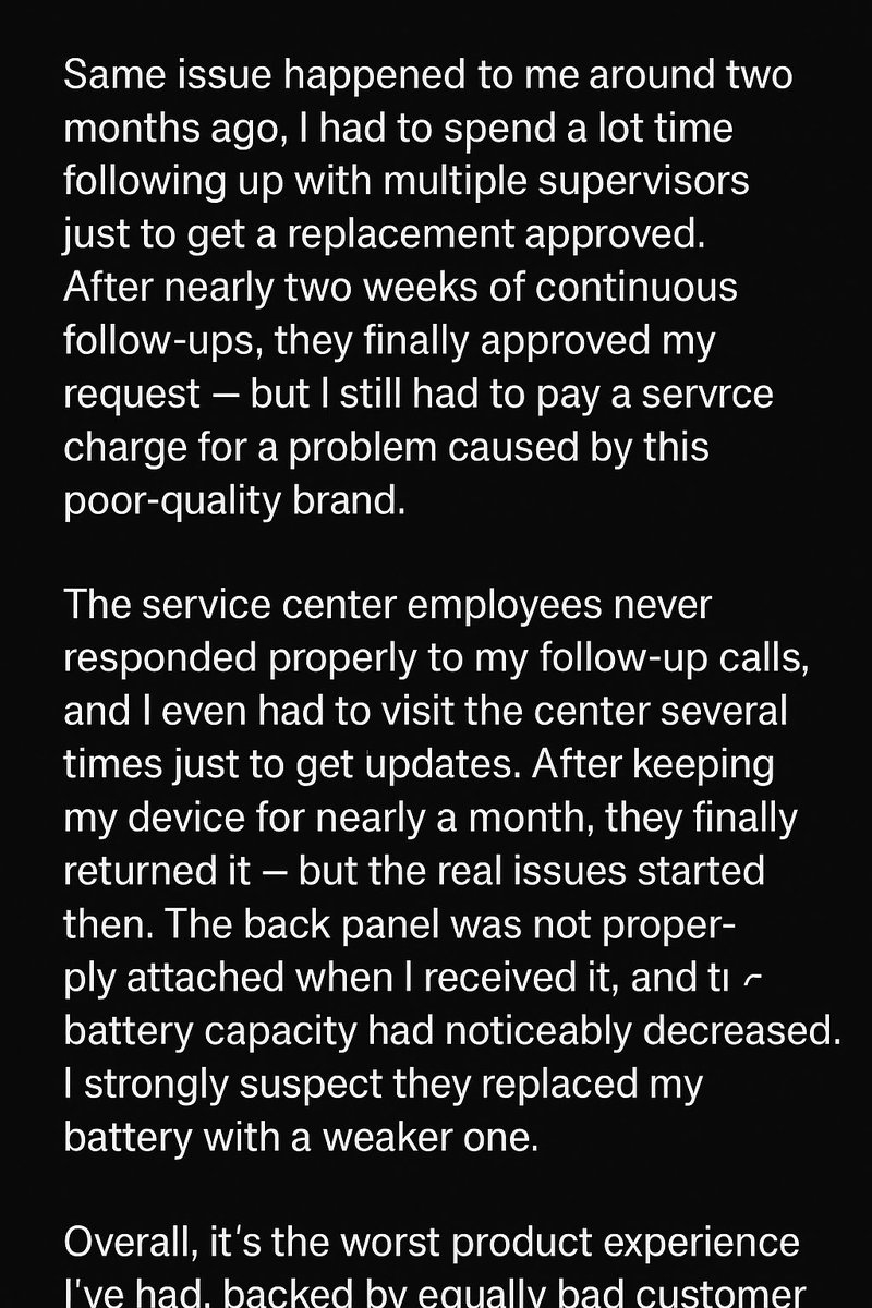 ajz_al's tweet photo. @AbidKkr @SamsungIndia @SamsungMobile Same happened to me 2 months back.Spent weeks following up with multiple supervisors just to get a replacement approved.Still had to pay service charges for their fault.After a month,got the device back with the back panel loose and weaker battery.Worst product and support ever https://t.co/6AMdlOZTlp