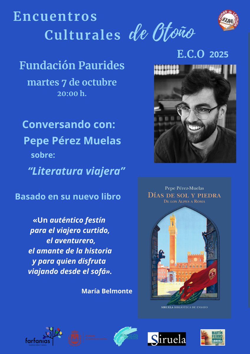 edicionesiruela's tweet image. ¡Te invitamos a viajar a #Italia desde #Elda!

#Hoy @pepeperezmuelas presenta DÍAS DE SOL Y PIEDRA en la Fundación Paurides.
🗓️ 7/10, 20 h.

l1nq.com/EmSgX