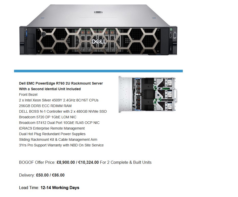 GrantLydelle's tweet photo. Whilst stocks last, look at our fantastic offers on the new DELL EMC 16th Generation R760 2U Rackmount Servers, with a FREE Second Identical System included. hashtag
full offers:
https://t.co/uqyiYIfZYQ
#ITManagers #ITDirector #ITPurchasing #Servers #ITNetworkManagers https://t.co/8cM3PF8e9v