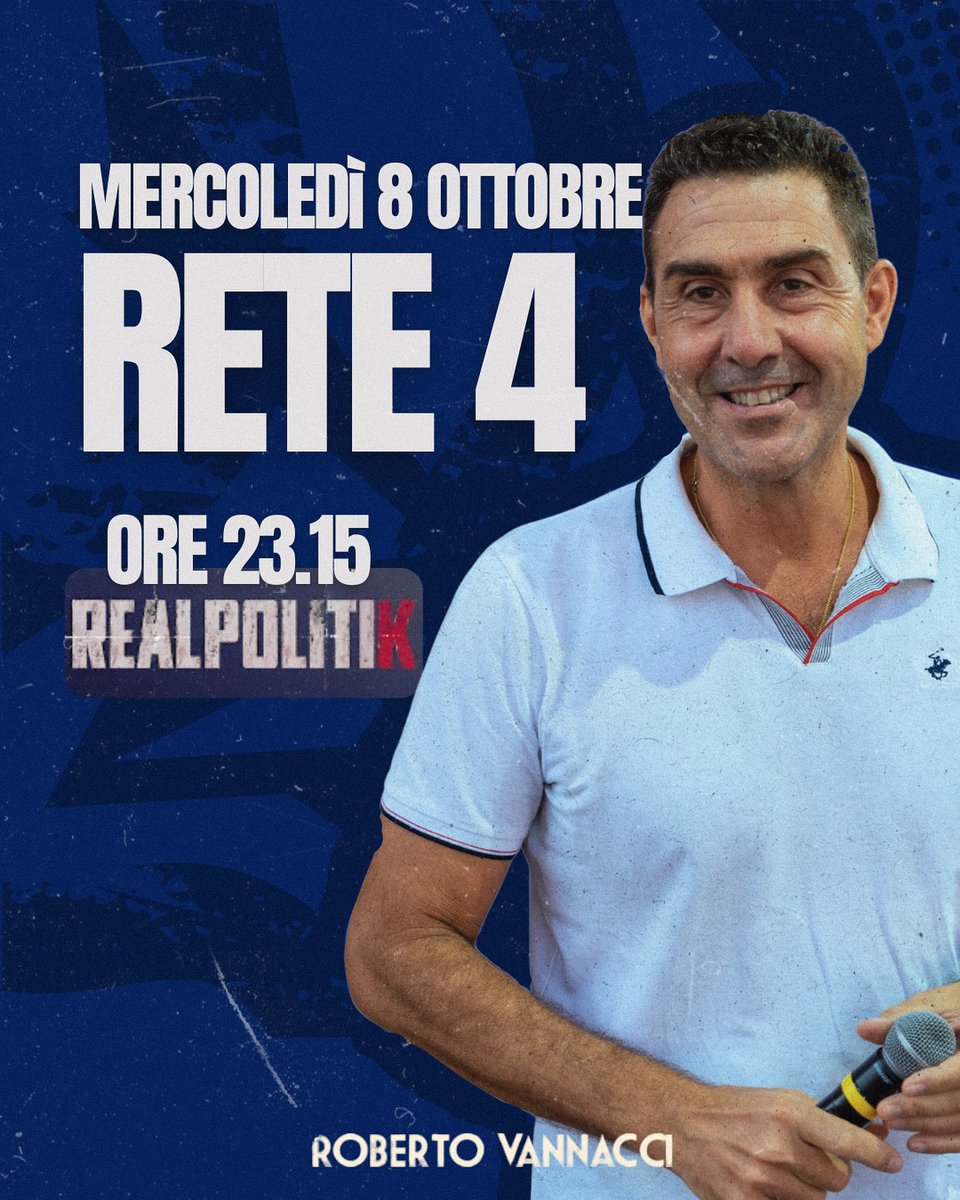 Ci vediamo Mercoledì 8 ottobre circa alle 23.15  saró ospite al programma @realpolitikofficial su Rete 4.
Vi aspetto!