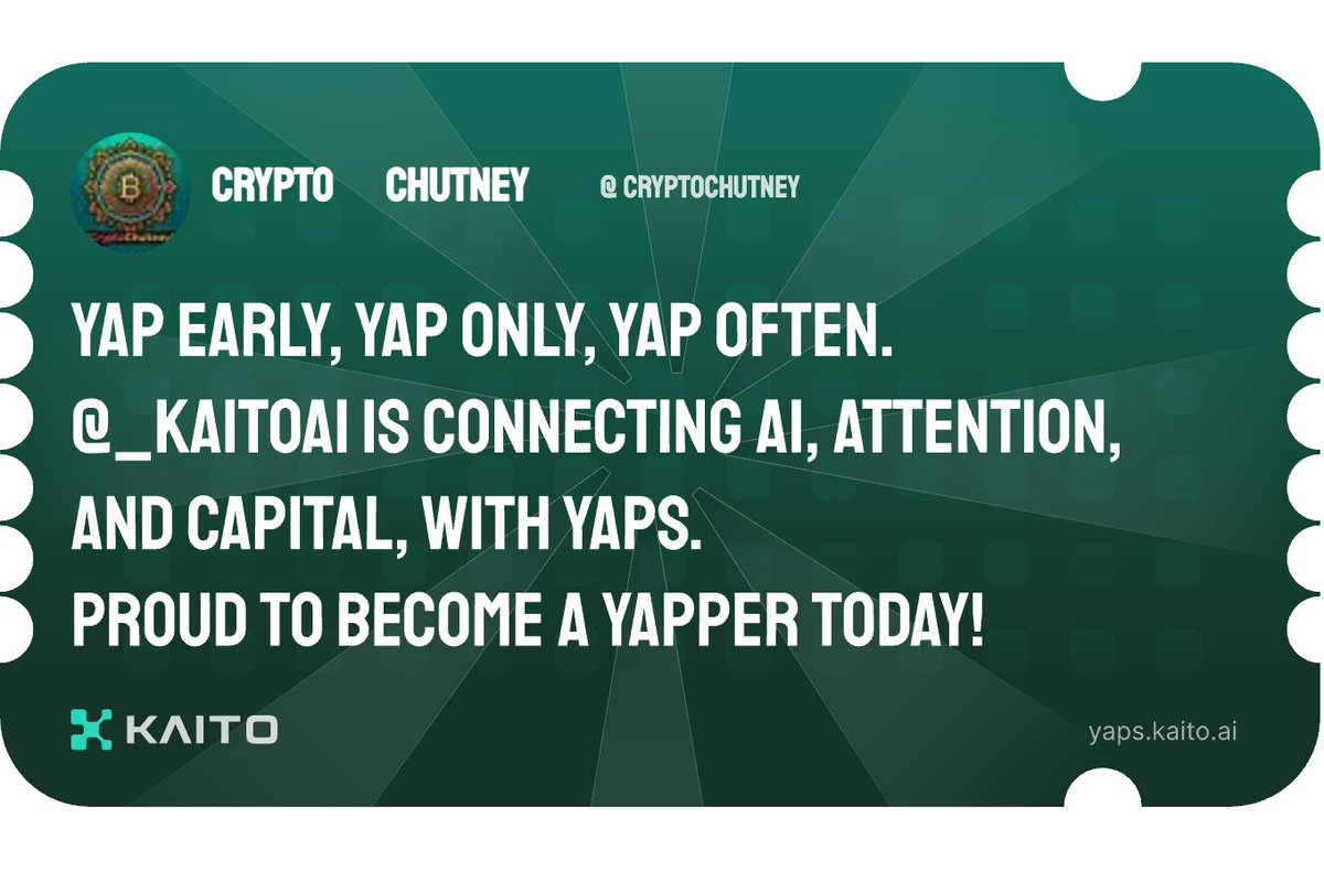 cryptochutney's tweet photo. Yappity Yap!! Yap early, yap only, yap often.

@KaitoAI is connecting #AI, attention and capital with Yaps.

Just claimed our social card  &amp; we are gonna accumulate Yap points in real-time.

Claim yours 👉 https://t.co/6239VfJh4j https://t.co/KSSBkSa8Fl