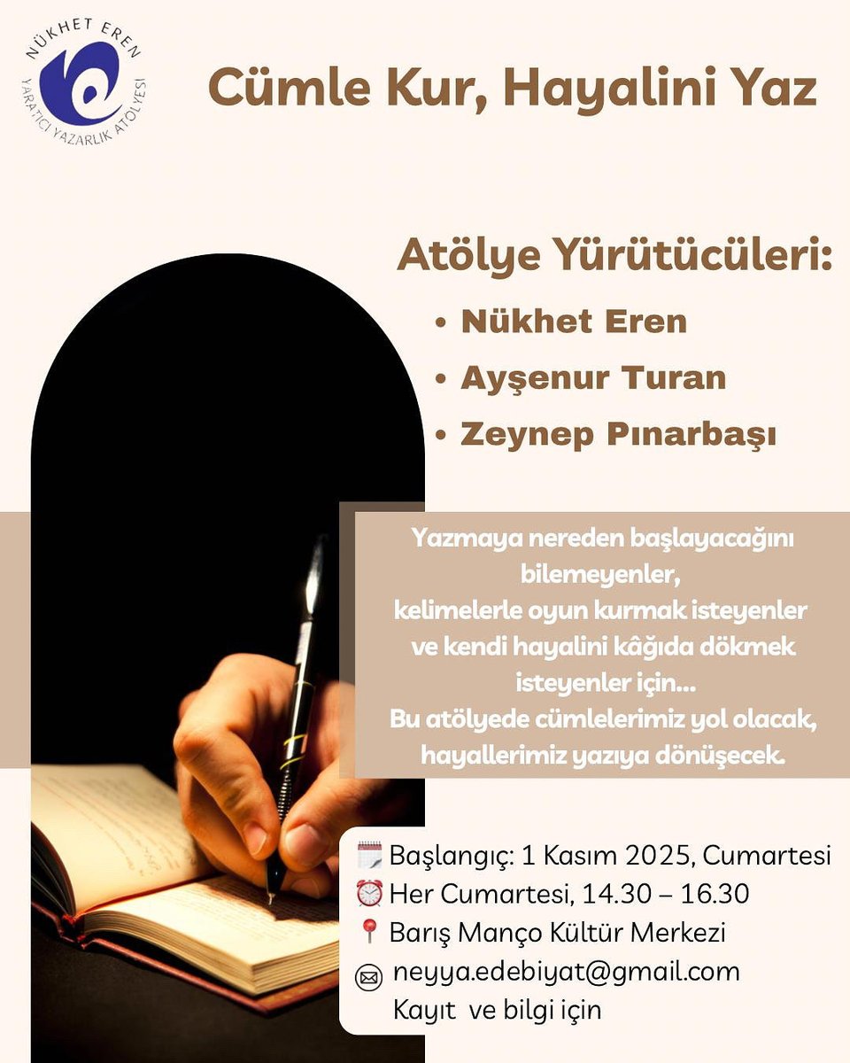 📌Bir fark yaratmak için illa büyük laflar etmeye gerek yok.
Biz sadece yıllardır yazıyoruz,okuyoruz,anlatıyoruz. Üç kadınız.
Kadıköy’ün tam göbeğinde,
kelimenin hakkını vermeye devam ediyoruz. Üstelik Ücretsiz🎈
‼️Cümle Kur, Hayalini Yaz” 

forms.gle/x3CioYpKXLGzjL…