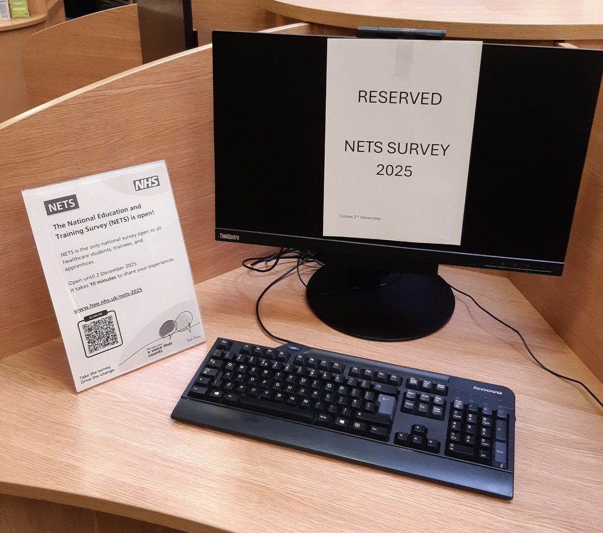 bucksnhslibrary's tweet image. We have a dedicated PC reserved in the library for staff seeking a quiet place to complete the National Education & Training Survey (NETS)!
Available until the survey closes on 2nd December!
#BHTLibrary #NETSsurvey #surveys