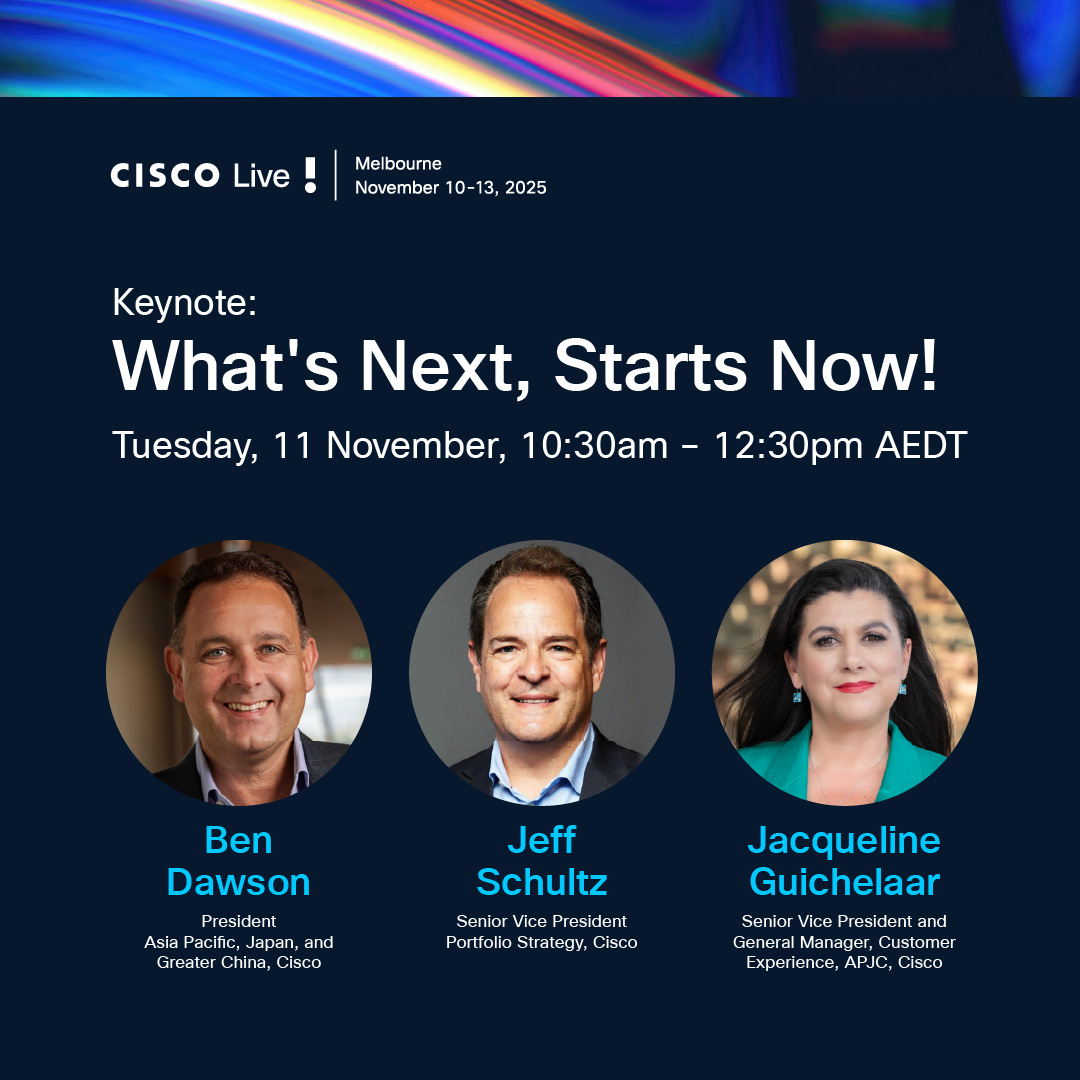 Catch the Keynote to discover more about the latest innovations that power AI-ready data centres, future-proofed workplaces, and digital resilience.  #CiscoLiveAPJC Explore more here:
cs.co/6010AU3ho