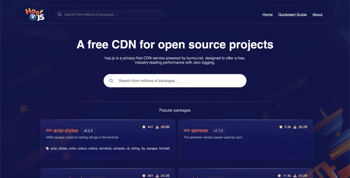 Most free CDNs track you. hop.js doesn’t.

Finally, a fast, free, privacy-first CDN for open source projects:
→ Zero logs
→ Malware scanning
→ Vuln alerts in the browser