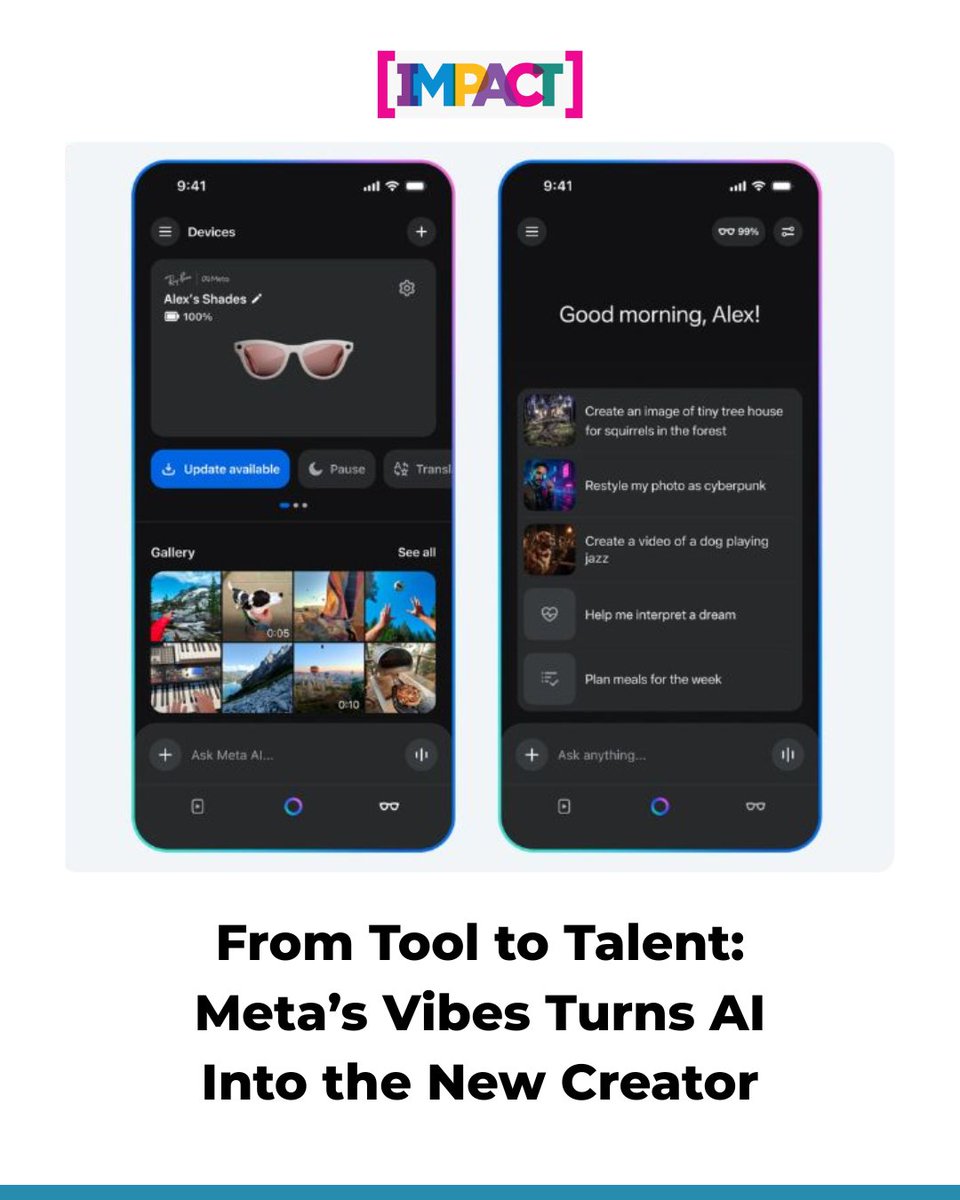 IMPACT_onnet's tweet image. Meta’s Vibes puts AI in the spotlight, turning every feed into a playground of synthetic creativity.

Read more on - impactonnet.com/impact-stories…

#MetaVibes #AIContent #DigitalCreativity #FutureOfSocial #SyntheticMedia #TechInnovation #AIAsCreator