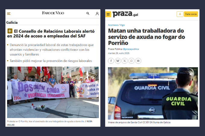 En xullo a traballadora do SAF Teresa de Jesús foi asasinada realizando este servizo público esencial. 
O goberno do PP sabía que estas mulleres soportan violencia e acoso laboral e non fixo nada.
Que máis ten que pasar para que Rueda tome medidas que as protexan?