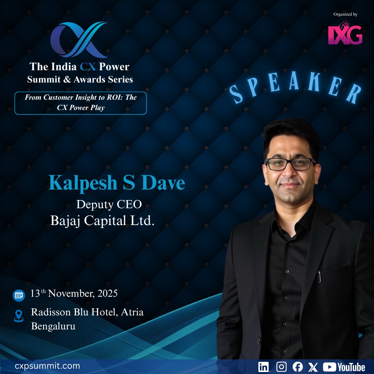 Influence Exchange Group (@ixg2024) on Twitter photo We are thrilled to announce that Kalpesh S Dave, Deputy CEO at <a href="/mybajajcapital/">BajajCapital</a> will be sharing his expertise at The India Power CX Summit & Awards Series!
For more details: cxpsummit.com
#influenceexchangegroup #indiacx2025 We are thrilled to announce that Kalpesh S Dave, Deputy CEO at <a href="/mybajajcapital/">BajajCapital</a> will be sharing his expertise at The India Power CX Summit & Awards Series!
For more details: cxpsummit.com
#influenceexchangegroup #indiacx2025