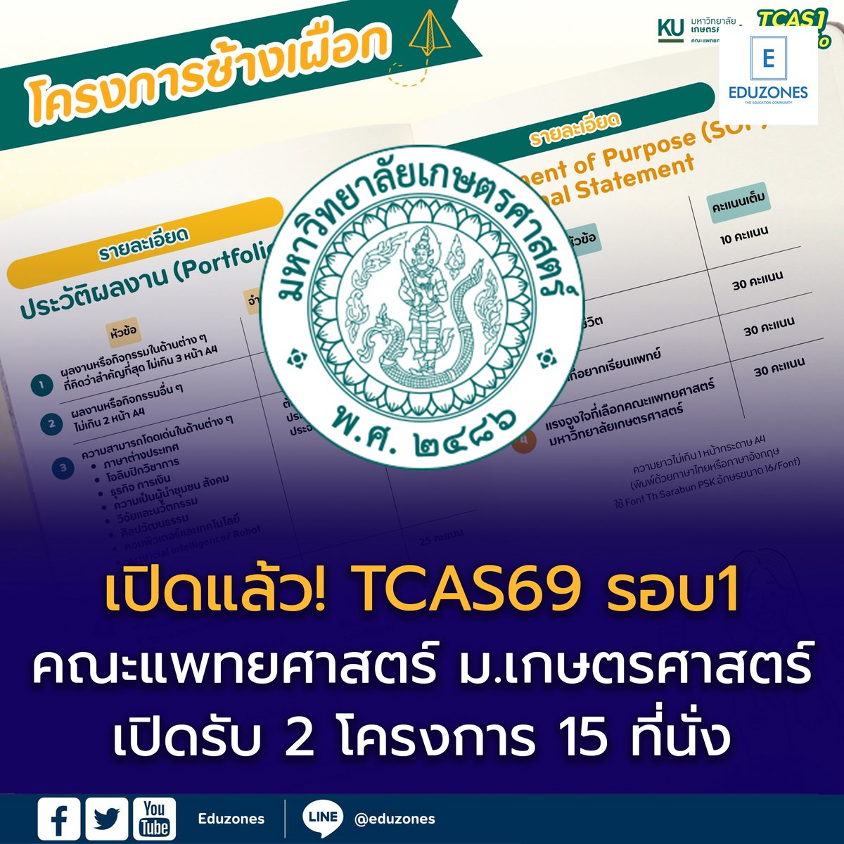 eduzones's tweet image. มาแล้วววววว! 🎉 TCAS1/2569 คณะแพทยศาสตร์ ม.เกษตรศาสตร์ 🌿
เปิดรับสมัครรอบ Portfolio
📅 15 ต.ค. – 13 พ.ย. 2568
รวม 15 ที่นั่ง สำหรับคนมีใจอยากเป็น “หมอเกษตร” 💚
👉อ่านที่ eduzones.com/2025/10/07/med…

#TCAS69 #KUMED #หมอเกษตร #Portfolio2569 #Dek69
#คณะแพทยศาสตร์มหาวิทยาลัยเกษตรศาสตร์