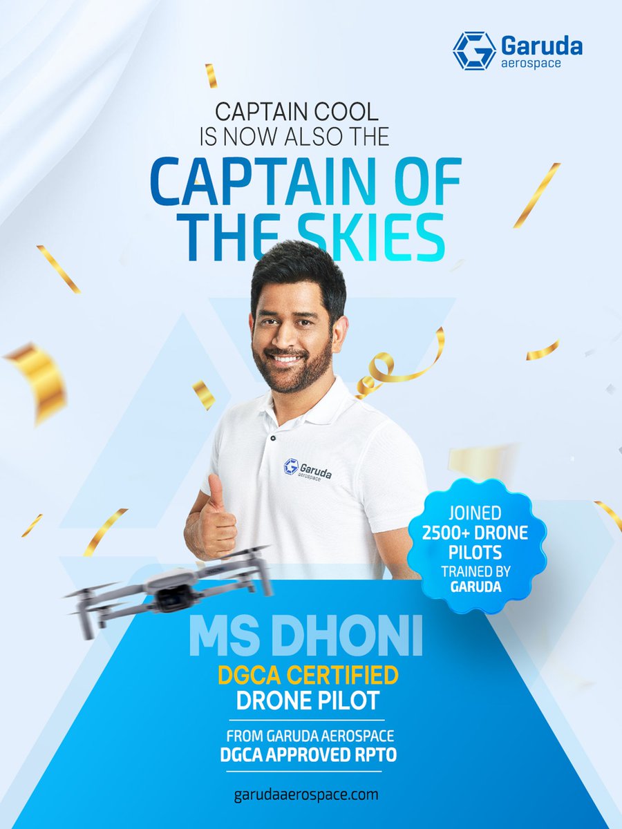 garuda_india's tweet image. When legends choose innovation, they choose Garuda.
MS Dhoni is now a DGCA Certified Drone Pilot, trained at Garuda Aerospace RPTO.
Join 2500+ certified pilots shaping the future of aerial technology.

@AgnishwarJ
@msdhoni

#GarudaAerospace #DroneTraining #MSDhoni