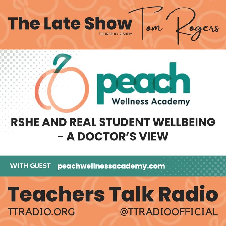 TTRadioOfficial's tweet image. Coming up this Thursday 9th of October at 7.30pm, Tom Rogers talks to Dr Suzy Peach and Dr Chris Peach to understand RSHE and real student wellbeing in 2025. All the big topics will be discussed! Don't miss this if you are involved in RSHE delivery. Watch LIVE here:…