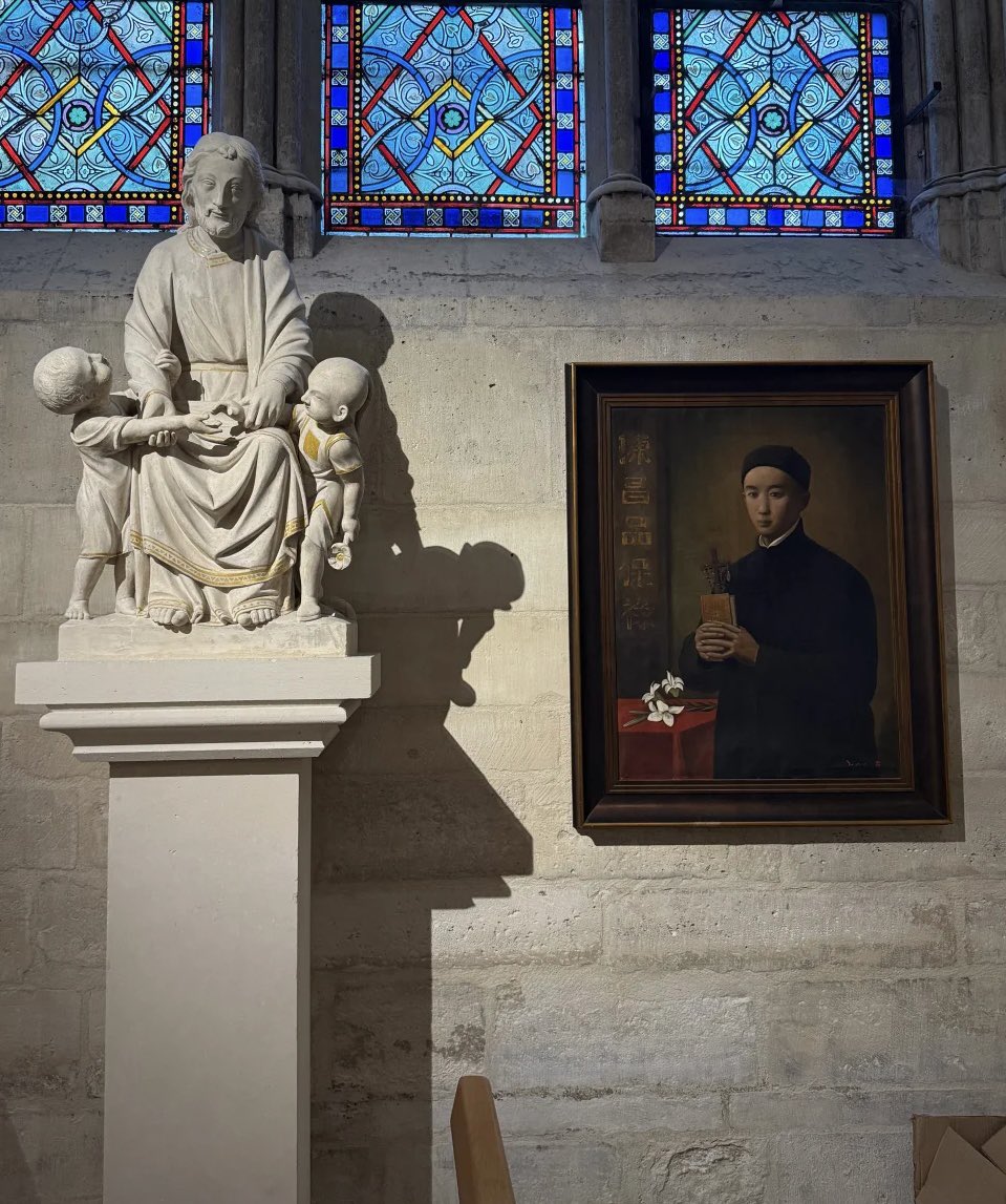 The tale of Notre-Dame and a Chinese Man:

On the wall of a small chapel of  Notre-Dame, there is an oil portrait of a young Chinese man named Chen Changpin 陈昌品.

Chen Changpin（1838-1861）, or Paul Chen, was born into a poor non-Christian family in Guizhou, China. 

With the