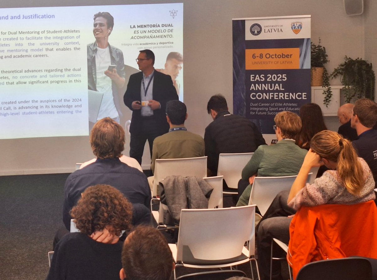 Presentamos la Red de Investigación Universitaria de Mentoría Dual para Deportistas-Estudiantes de Alto Nivel RUMDE (RUMDE), coordinada por <a href="/UNIRuniversidad/">Universidad Internacional de La Rioja (UNIR)</a> en el Congreso Internacional de <a href="/EAS_DualCareer/">EAS</a> en <a href="/lvuniversity/">University of Latvia</a>