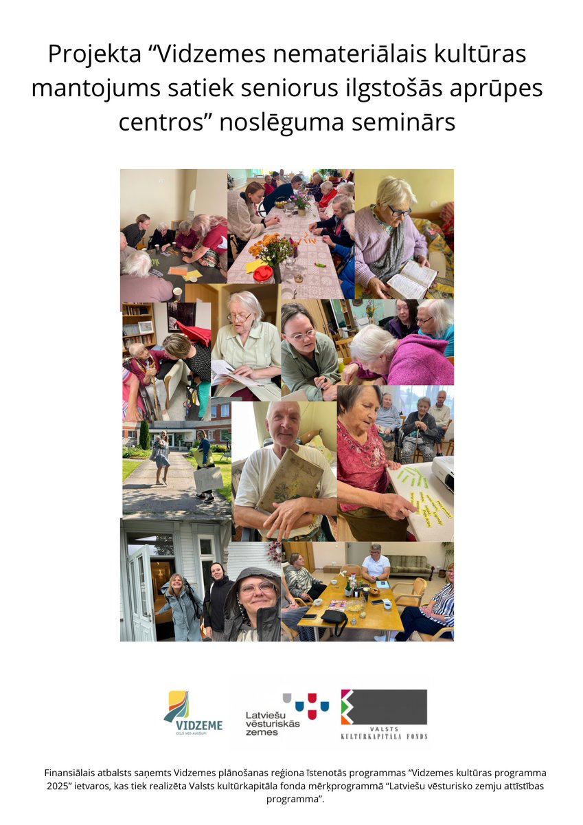 Laipni lūdzam visus interesentus 15.10 plkst. 12:00 LFK lasītavā piedalīties projekta “Vidzemes nemateriālais kultūras mantojums satiek seniorus ilgstošās aprūpes centros” noslēguma seminārā.