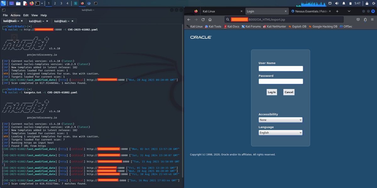 Ashraf_Zaryouh's tweet image. Alert 🚨: Critical vulnerability CVE-2025-61882 in Oracle EBS allows remote, unauthenticated takeover of reporting services. Immediate patching and isolation required — risk to financial &amp;amp; HR data and business continuity. 
#CyberRisk #LeadershipDevelopment