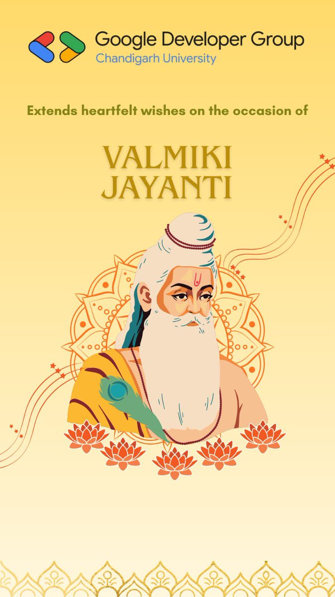 gdg_cu's tweet photo. 🌿 Happy Valmiki Jayanti! 🌿

Remembering Maharishi Valmiki Ji — the Adi Kavi who gifted the world the Ramayana, a timeless tale of truth and virtue. 🙏📜

✨ “Great souls illuminate the world through their words and wisdom.” ✨

#ValmikiJayanti #MaharishiValmiki #GDGOnCampus https://t.co/CTOuRiVfn2