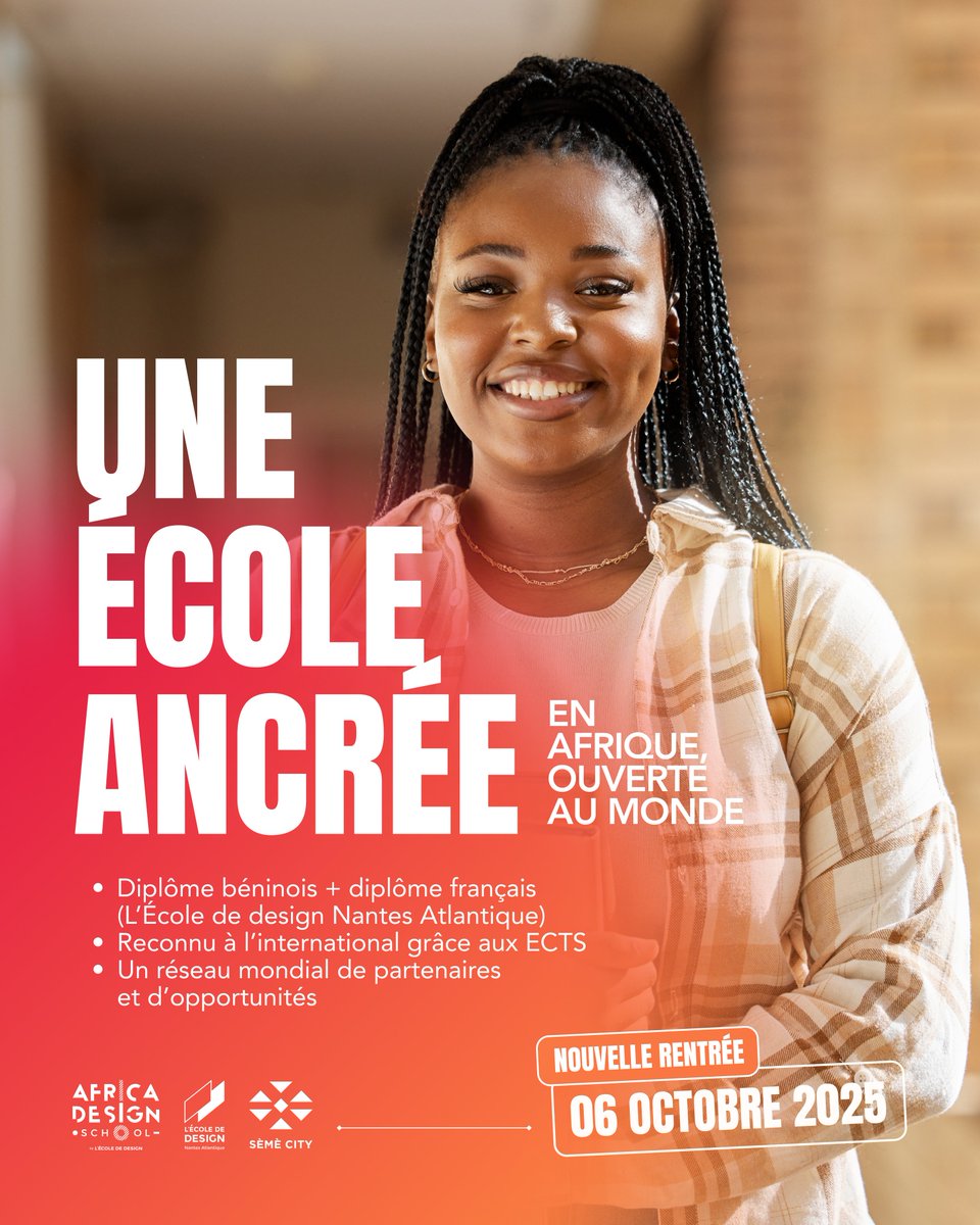 AfricaDesignSch's tweet image. De la double diplomation (Bénin &amp;amp; France) aux équipements de pointe, en passant par notre incubateur et notre réseau international, tout est pensé pour révéler ton talent et transformer tes idées en solutions concrètes.
Découvre en 4 points ce qu’ #AfricaDesignSchool t’offre.