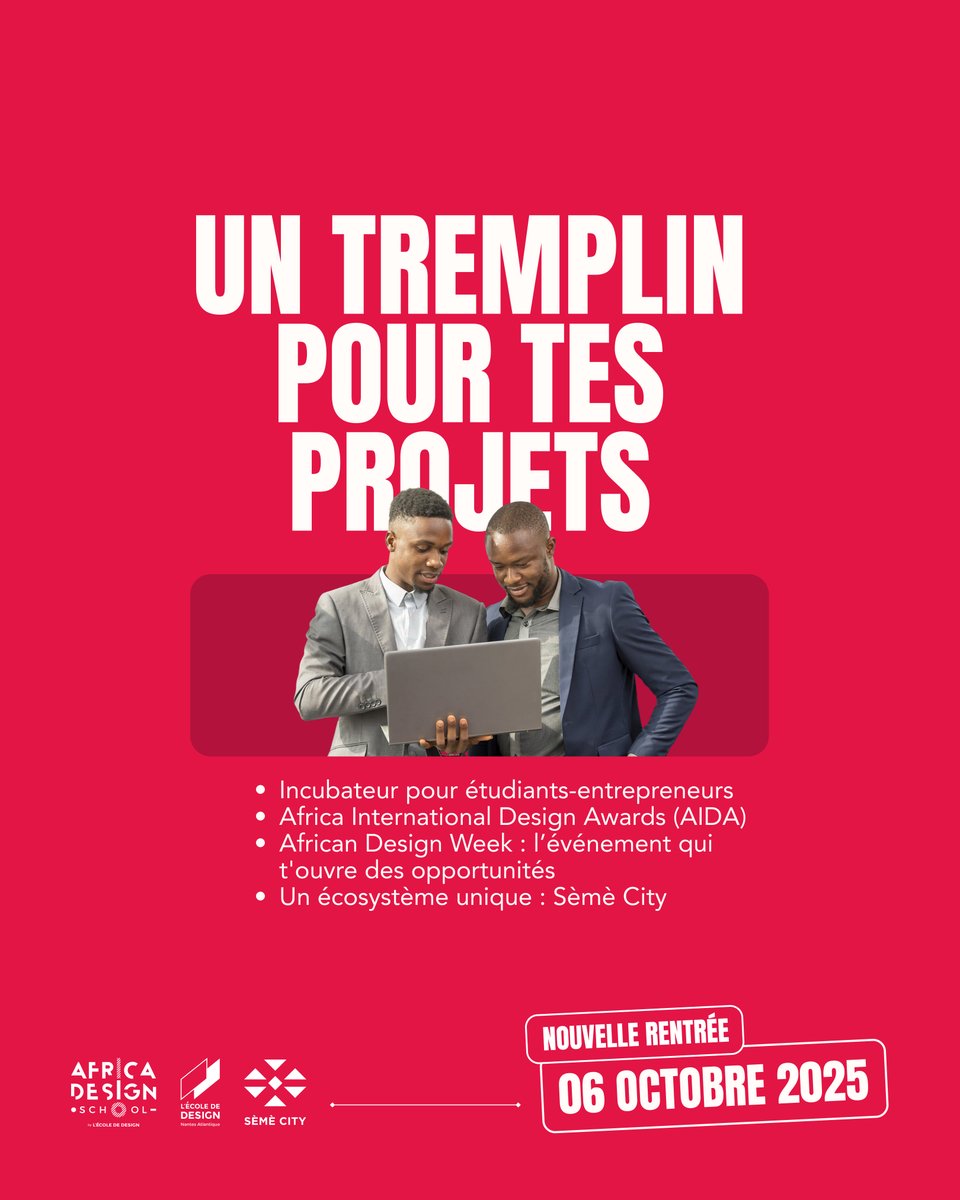 AfricaDesignSch's tweet image. De la double diplomation (Bénin &amp;amp; France) aux équipements de pointe, en passant par notre incubateur et notre réseau international, tout est pensé pour révéler ton talent et transformer tes idées en solutions concrètes.
Découvre en 4 points ce qu’ #AfricaDesignSchool t’offre.