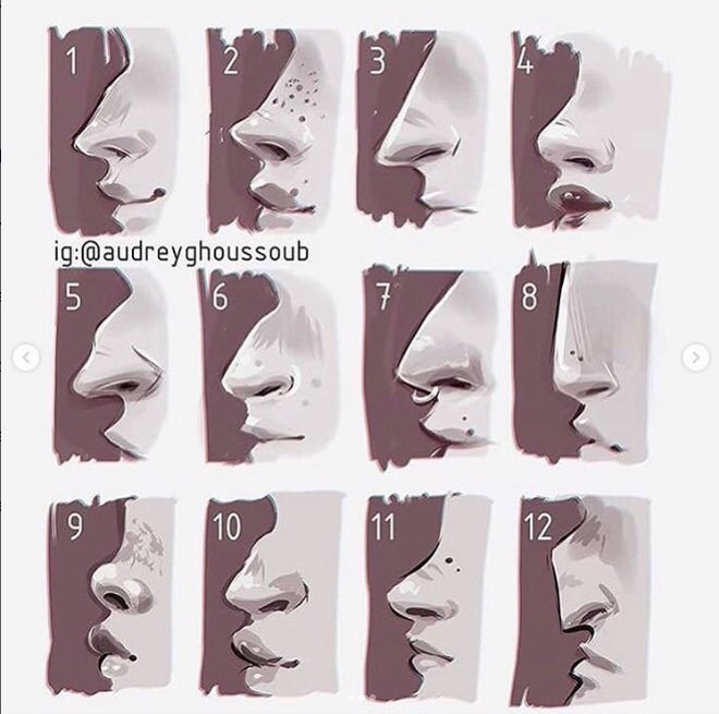 Our feature artist/tutorial today is this SIMPLY BEAUTIFUL set of NOSE DESIGNS by the talented <a href="/audreyghoussoub/">audreyghoussoub</a>! A fantastic INSPIRATION for building more RANGE into your CHARACTER DESIGNS! #characterdesign #anime #animatindev #gameart #conceptart #comicart #illustration #manga