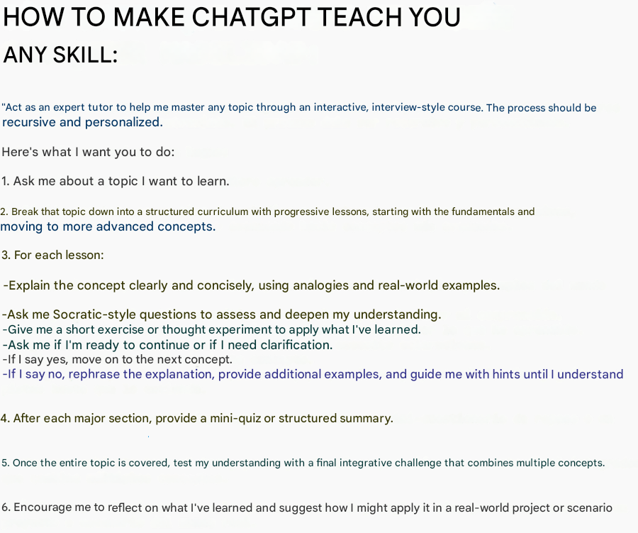 eyishazyer's tweet image. This guy literally shows you how to turn ChatGPT into a personal tutor to master any skill.