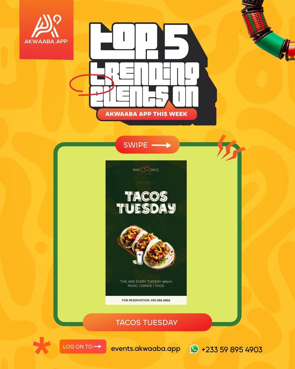 AkwaabaApp's tweet image. Swipe ➡️ to check out some fun activities for the week 🥳🇬🇭

Check out Akwaaba App for more fun and epic events happening near you 🎉