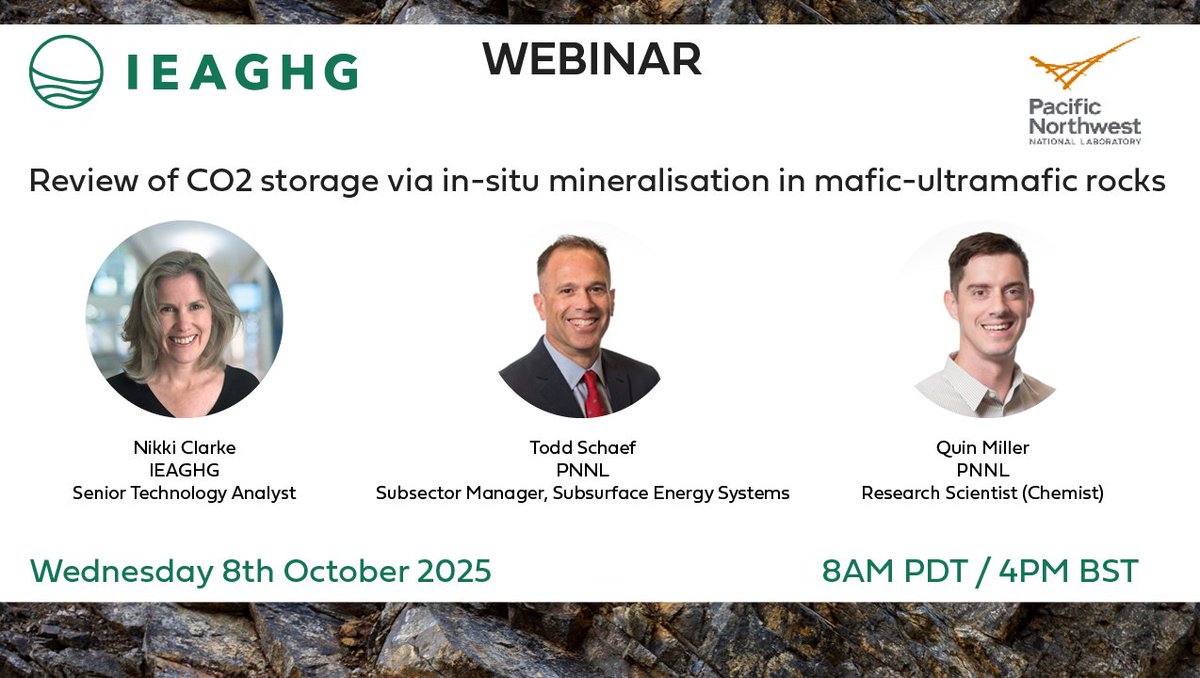 IEAGHG's tweet image. Tomorrow, we’ll be hosting our webinar entitled ‘Review of CO2 storage via in-situ mineralisation in mafic-ultramafic rocks’
Register today, join us tomorrow Wednesday 8th October at 8AM PDT / 4PM
events.teams.microsoft.com/event/9a5d4e90…
See you then!
@PNNLab