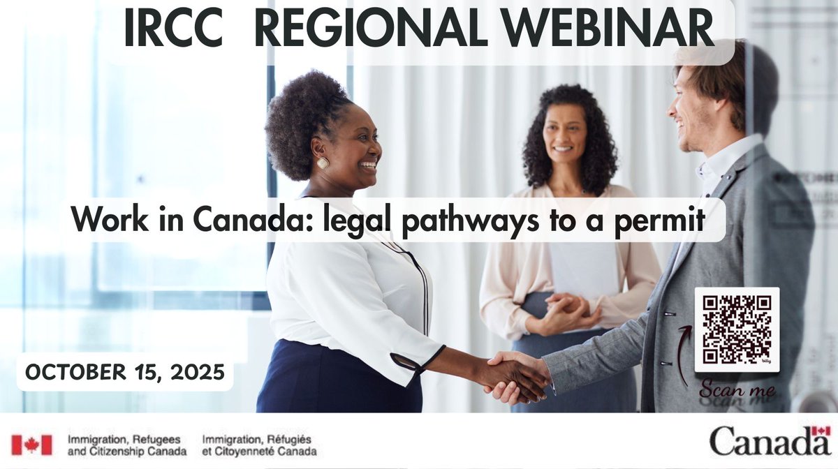 CanadainBenin's tweet image. #WorkPermit
Interested in working in Canada 🇨🇦?

Joins us online on October 15 at 11:30 am to learn about key steps to get a work permit, eligibility criteria, and useful job search resources.

Registration required 👉 bit.ly/4gouRC6

Share this post!