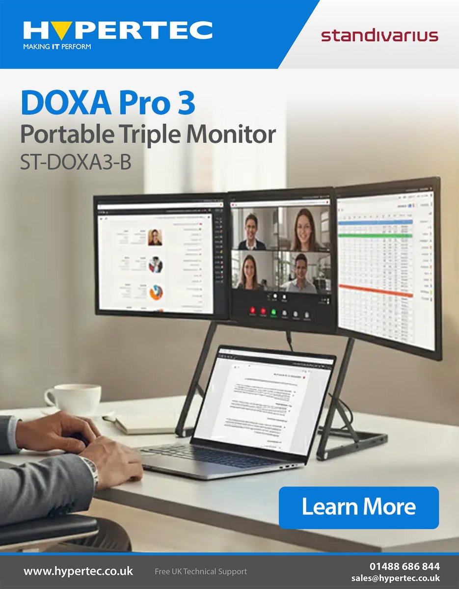HypertecUK's tweet image. Got too many tabs, and not enough screen?
Discover the DOXA Pro 3 Portable Triple Monitor from Standivarius - ultra portable laptop stands -  designed for effortless multitasking anywhere. 

Learn more: bit.ly/4nVSy85 👈

#HypertecLtd #Standivarius #TripleMonitor