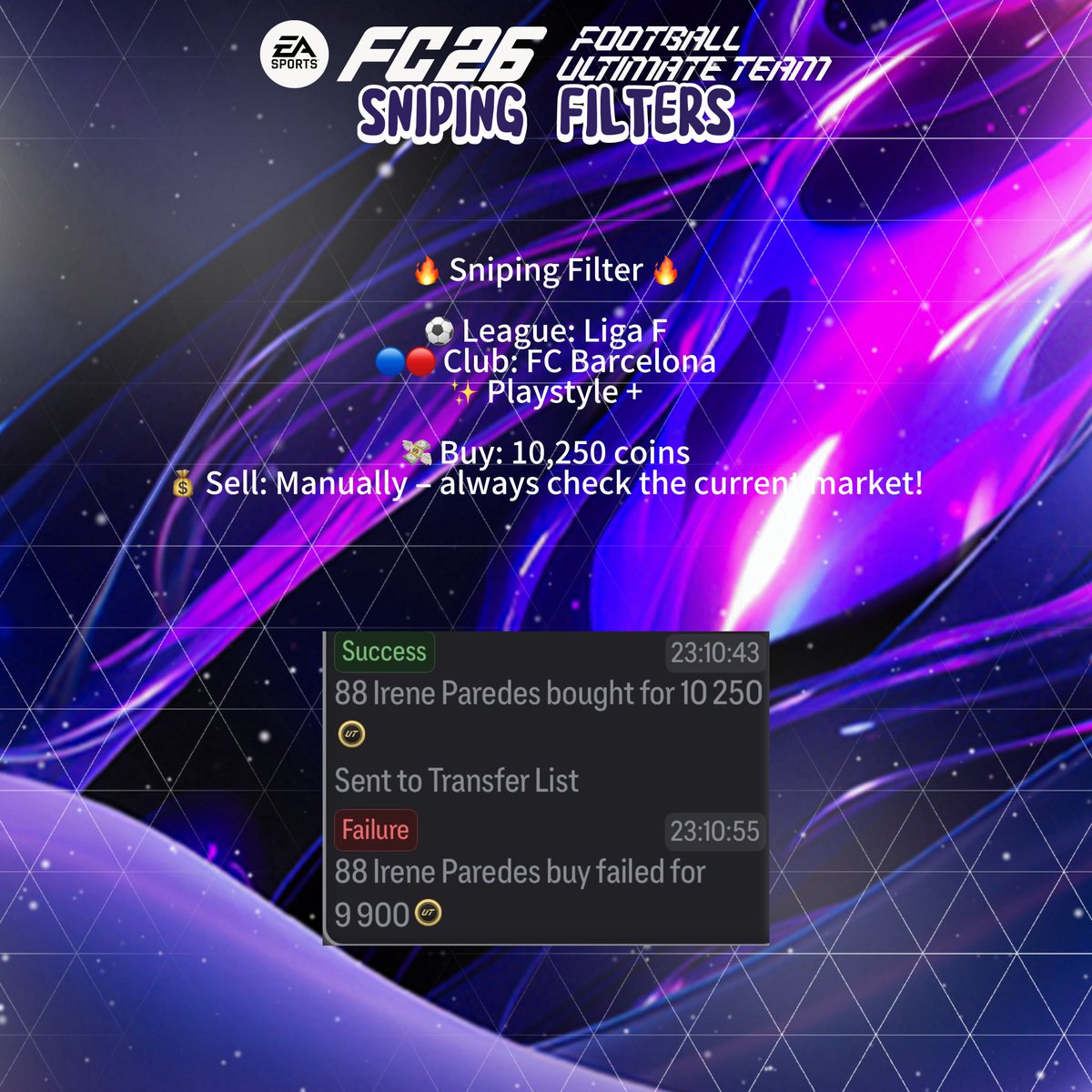 EAFC_Galaxy's tweet photo. 🔥 Perfect filters to stack easy profit!
⚠️ Always double-check market prices before sniping!

#FC26 #TradingTips #SnipingFilter #GalaxyTrading #UltimateTeam #EAFCTips #CoinMaking https://t.co/nYo3EDHK25