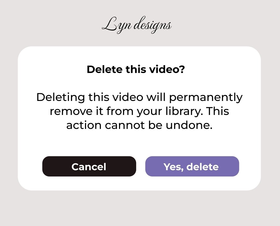 EvelynOlal17356's tweet photo. Hello techies π©βπ»
Just wrapped up designing a confirmation modal for deleting a video created in both dark and light modes to keep things clean, clear, and user-friendly.
#UIDesign #UXDesign #ModalDesign #DarkMode #LightMode #LynDesigns #madewithfigma #designjourney #opentowork https://t.co/1GnA9910Ow