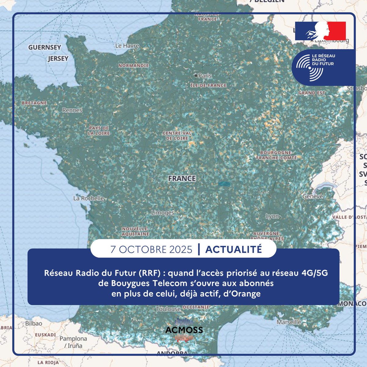 L'ACMOSS et le Réseau Radio du Futur (#RRF) (@acmoss_fr) on Twitter photo 🚀Le Réseau Radio du Futur #RRF passe à la vitesse supérieure !
<a href="/bouyguestelecom/">Bouygues Telecom</a> ouvre son accès 4G/5G aux abonnés RRF :
➡️30k sites 4G, 15k sites 5G
➡️99% de la population couverte
Une avancée pour des communications critiques fiables & sécurisées.
👉lnkd.in/e6FftgjF 🚀Le Réseau Radio du Futur #RRF passe à la vitesse supérieure !
<a href="/bouyguestelecom/">Bouygues Telecom</a> ouvre son accès 4G/5G aux abonnés RRF :
➡️30k sites 4G, 15k sites 5G
➡️99% de la population couverte
Une avancée pour des communications critiques fiables & sécurisées.
👉lnkd.in/e6FftgjF