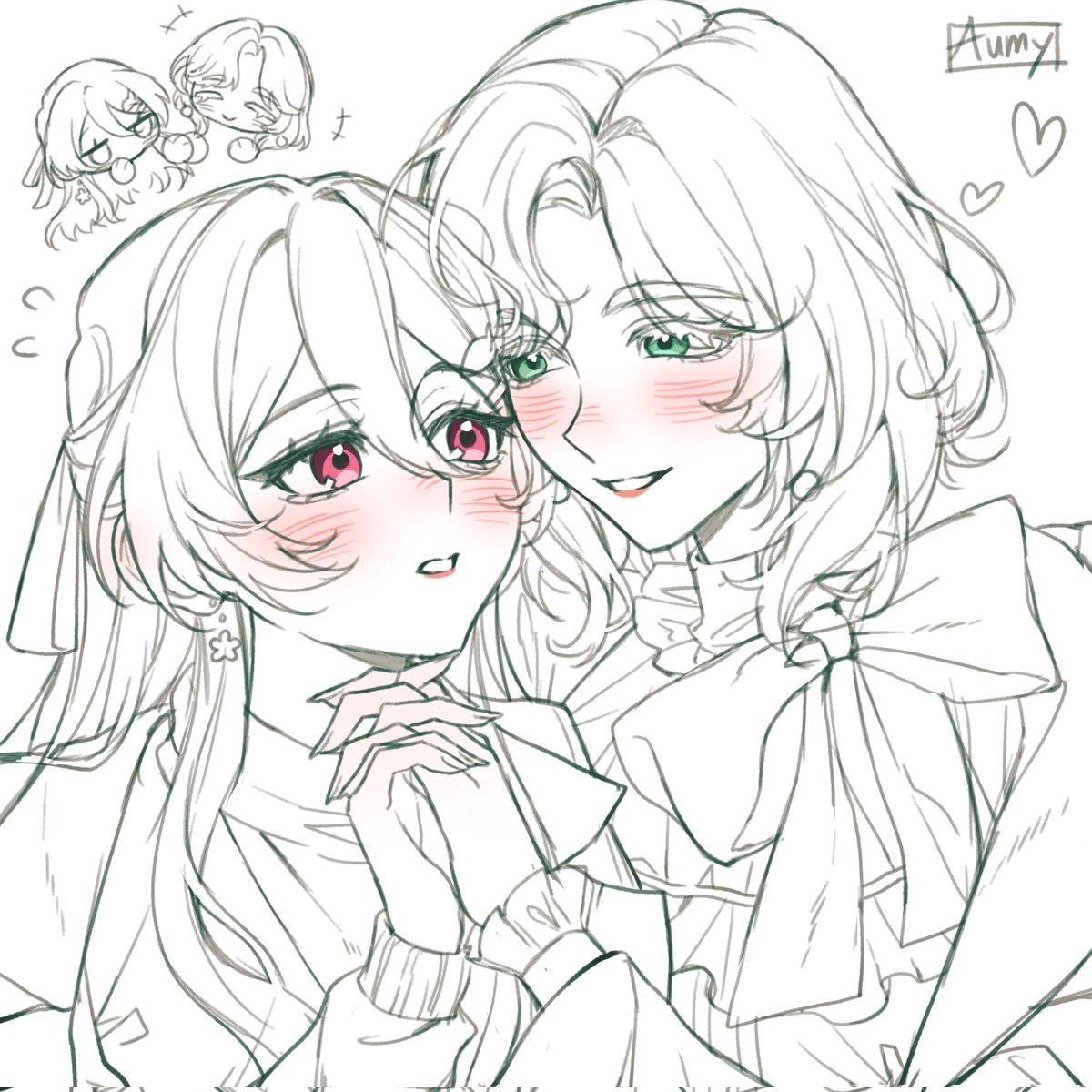 Aumy_Art's tweet image. Cm skeb sketch couple💕