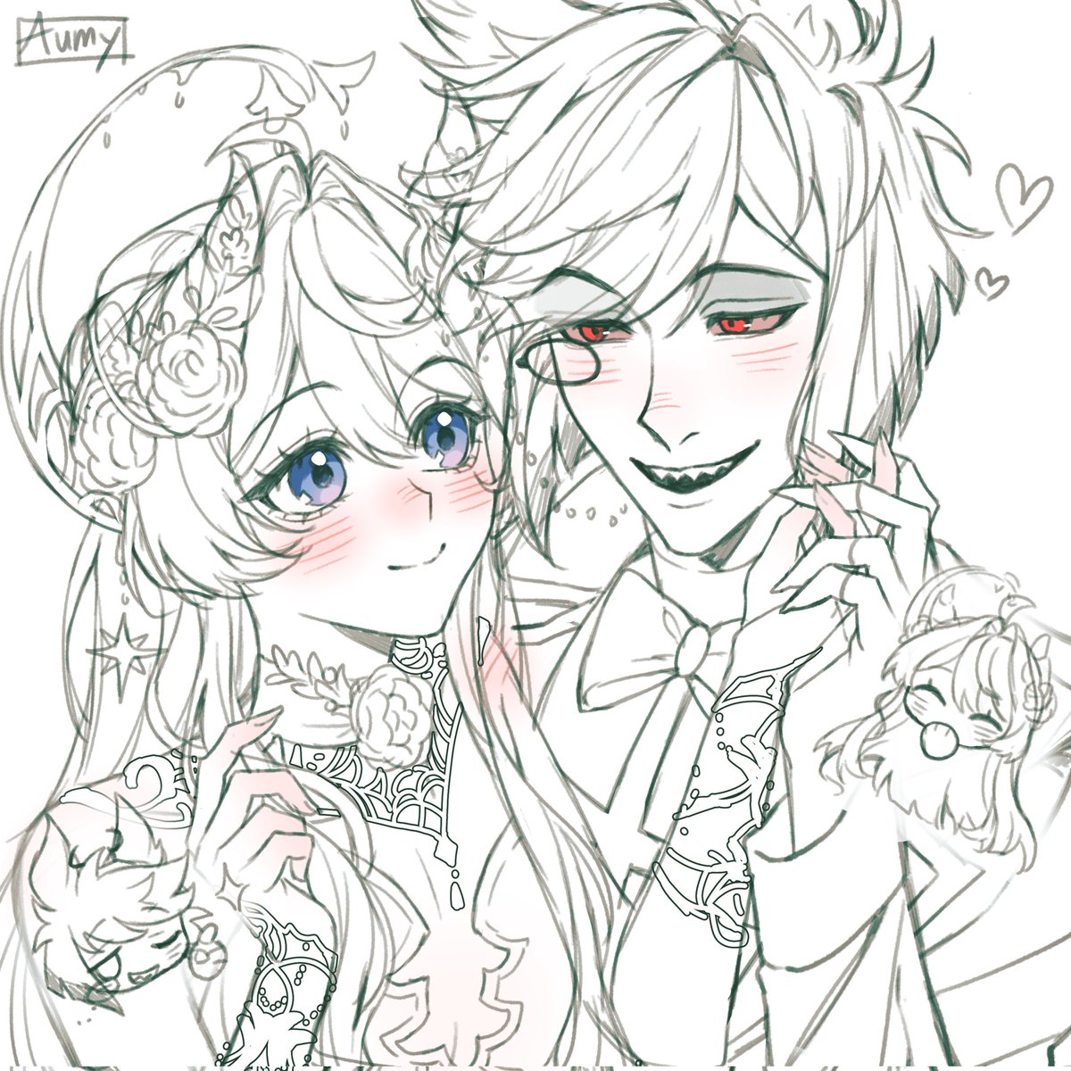 Aumy_Art's tweet image. Cm skeb sketch couple💕