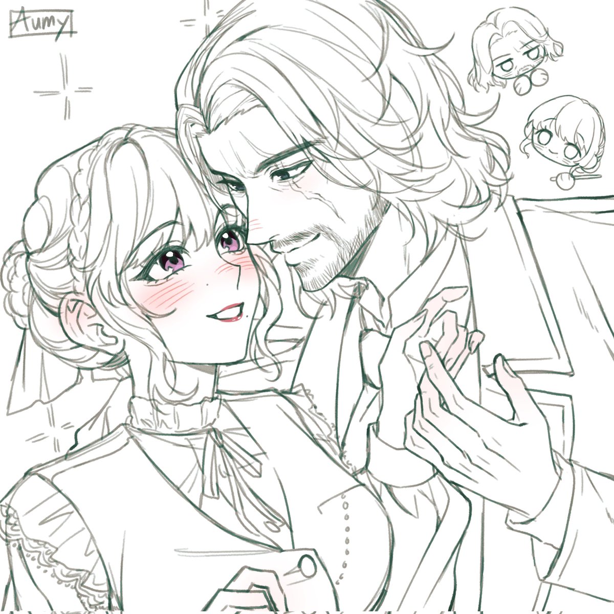 Aumy_Art's tweet image. Cm skeb sketch couple💕