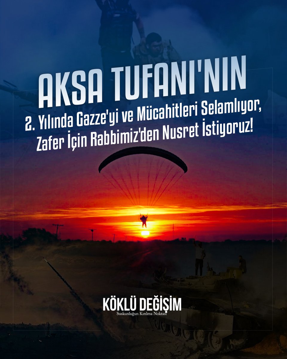 KokluDegisim's tweet photo. Aksa Tufanı'nın ikinci yılında Gazze'yi ve mücahitleri selamlıyor, zafer için Rabbimiz'den nusret istiyoruz!
#AksaTufanı 
#BitmeyenSoykırımGazze https://t.co/iLJTLOwHMM