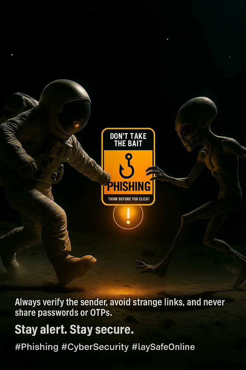 🚨 PHISHING ALERT! 🚨

Don’t take the bait — think before you click! 🎣
Always verify the sender, avoid strange links, and never share passwords or OTPs.
Stay alert. Stay secure. 🛡️
#Phishing #CyberSecurity #StaySafeOnline