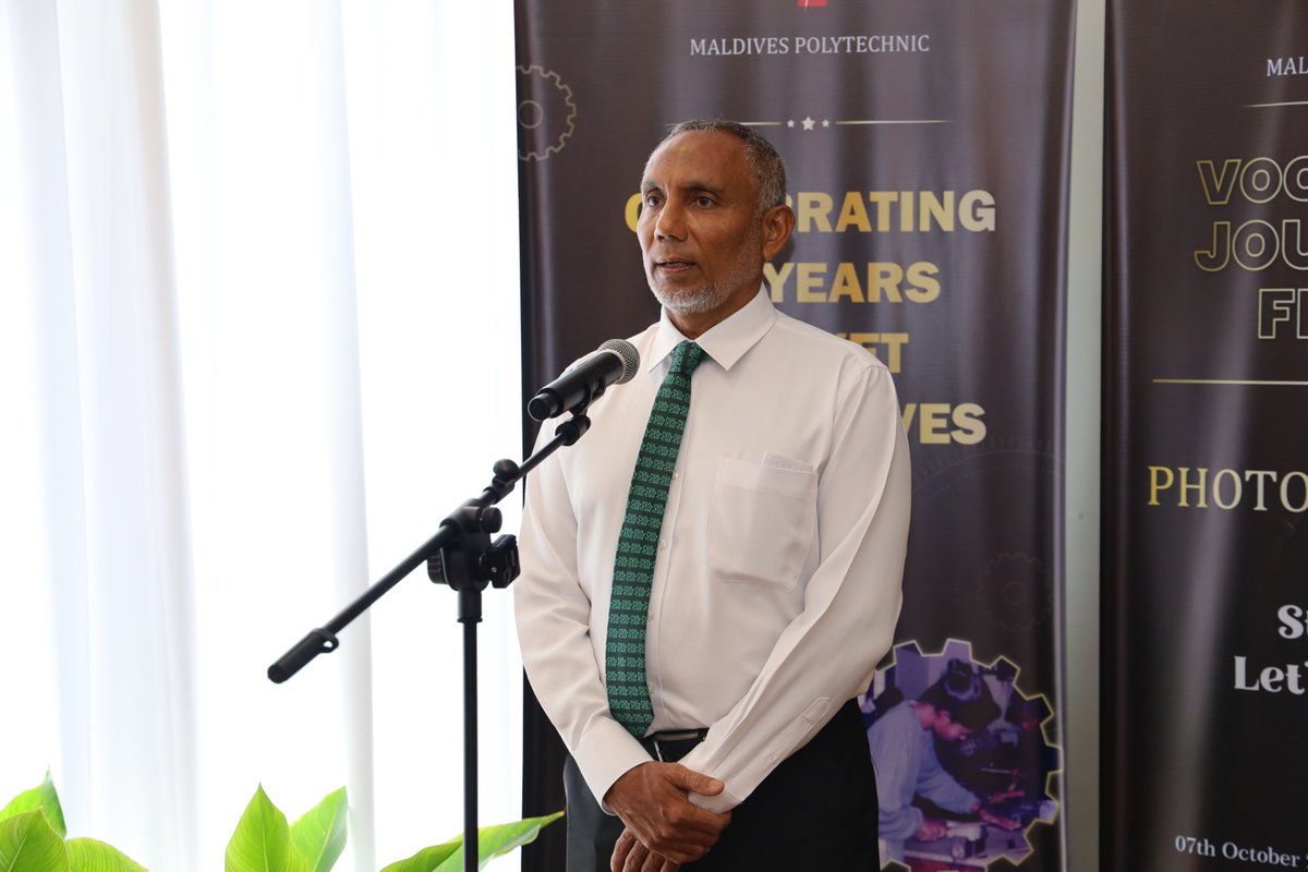 MVPolytechnic's tweet image. The photo exhibition, commemorating 50 years of vocational and technical education was inaugurated by Vice President Uz. Hussain Mohamed Latheef. and attended by Ministers Ali Haidar and Adam Naseer Ibrahim, along with representatives from Bangladesh, Sri Lanka, and Australia.