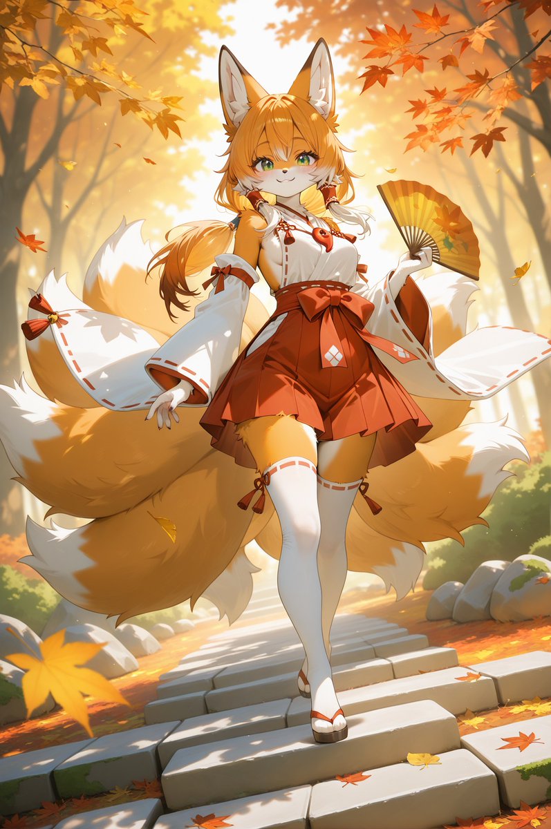 九尾の狐と紅葉
Nine-tailed fox and autumn leaves