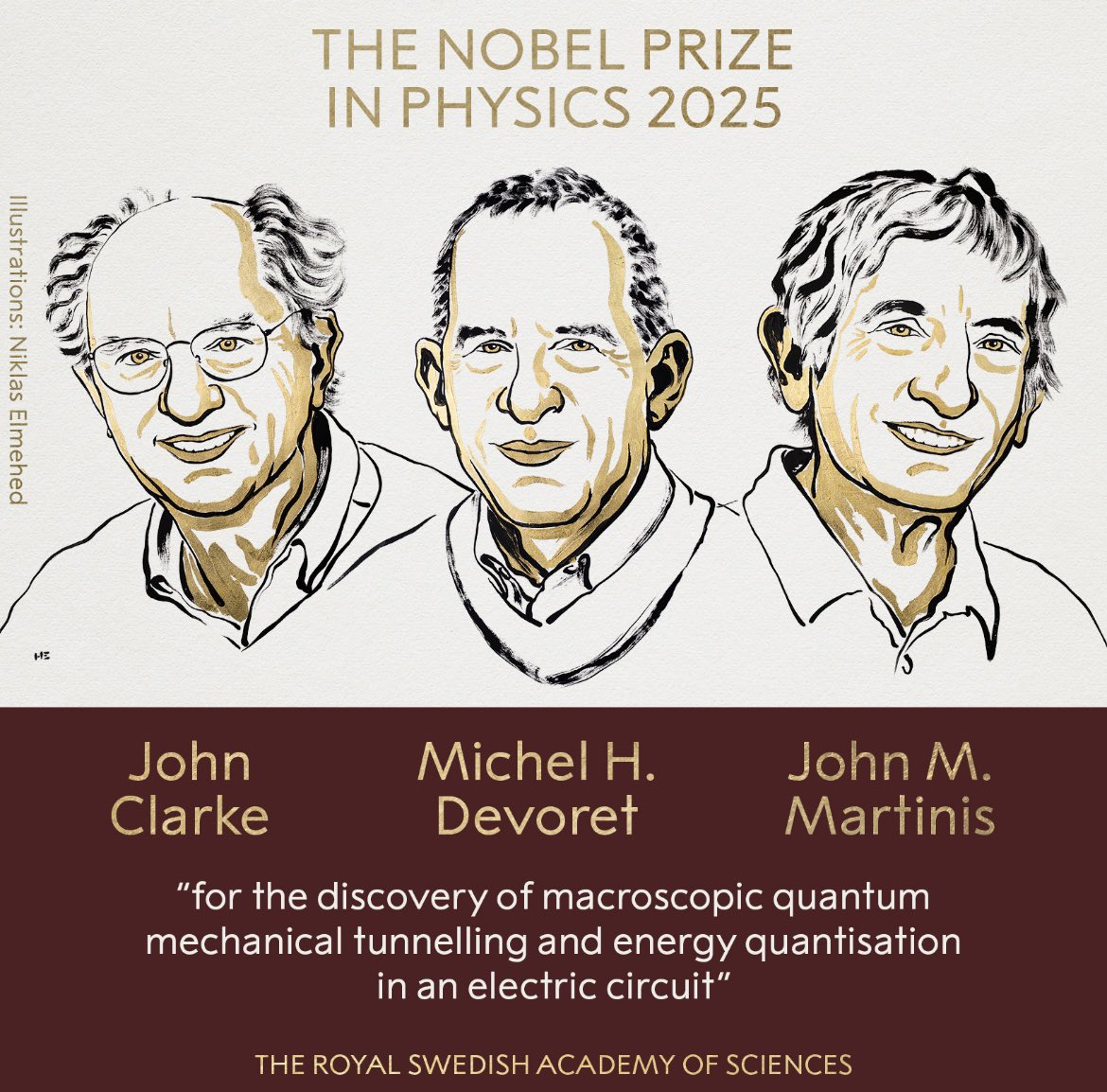 JhanviPathak04's tweet photo. #BREAKING: The Nobel Prize in Physics 2025 has been awarded to John Clarke, Michel H. Devoret and John M Martinis ‘for the discovery of macroscopic quantum mechanical tunelling and quantisation in an electric circuit.’ #nobelprize2025 https://t.co/ajkygl2TRt