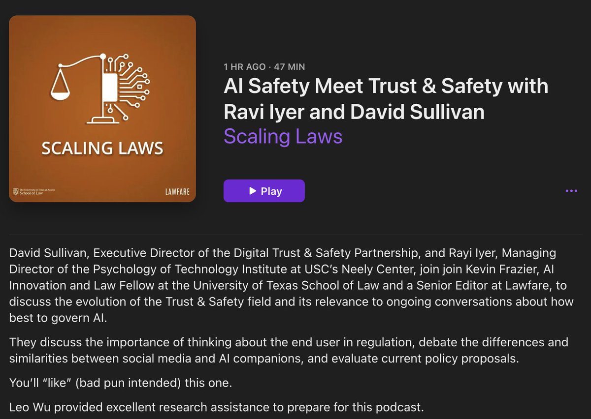 What can AI safety learn from Trust &amp; Safety?

No better folks than <a href="/David_MSullivan/">David Sullivan</a> (<a href="/dtspartnership/">Digital Trust & Safety Partnership</a>) and <a href="/RaviDataIyer/">Ravi Iyer</a> to answer that very important question.